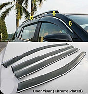 Automaze Side Wind-ow Deflector Rain Door Visor Compatible for Skoda Kushaq All Models| Chrome/Silver Line, Warranty, Set of 4 Pc, Unbreakable Material