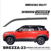 Automaze League Side Wind-ow Deflector Rain Door Visor Compatible For New Breeza Brezza 2022+ Models | Chrome/Silver Line, Warranty, Set of 4 Pc, Unbreakable