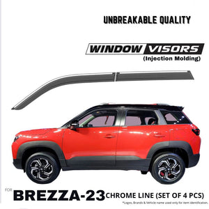 Automaze League Side Wind-ow Deflector Rain Door Visor Compatible For New Breeza Brezza 2022+ Models | Chrome/Silver Line, Warranty, Set of 4 Pc, Unbreakable