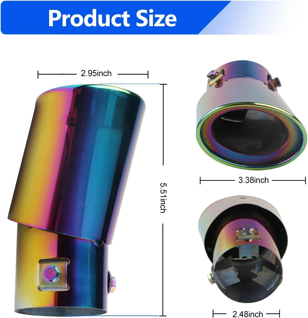Automaze Universal Fit Car Exhaust Tail Muffler Tip Show Pipe 60mm, Curved Oval, Stainless Steel (Multicolor)