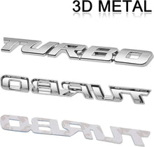 Load image into Gallery viewer, Automaze 2 Pcs 3D Metal Turbo Logo Car Side Fender Rear Trunk Emblem Badge Sticker Decals for All Cars, 10 X 1 CM, Pack of 2, Chrome