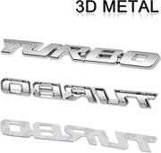 Automaze 2 Pcs 3D Metal Turbo Logo Car Side Fender Rear Trunk Emblem Badge Sticker Decals for All Cars, 10 X 1 CM, Pack of 2, Chrome
