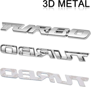 Automaze 2 Pcs 3D Metal Turbo Logo Car Side Fender Rear Trunk Emblem Badge Sticker Decals for All Cars, 10 X 1 CM, Pack of 2, Chrome