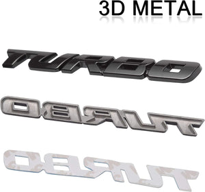Automaze 2 Pcs 3D Metal Turbo Logo Car Side Fender Rear Trunk Emblem Badge Sticker Decals for All Cars, 10 X 1 CM, Pack of 2, Black