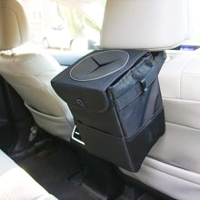 Load image into Gallery viewer, Automaze Car Trash Can Bag | Tough Interior Waste Basket With Collapsible Storage Walls | Waterproof Hanging Car Dustbin Bag | Car Garbage Can With Mesh Pockets Manual-Lift &amp; Rubber Closing Lid