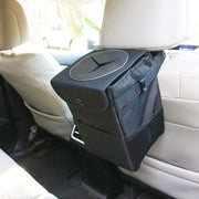 Automaze Car Trash Can Bag | Tough Interior Waste Basket With Collapsible Storage Walls | Waterproof Hanging Car Dustbin Bag | Car Garbage Can With Mesh Pockets Manual-Lift & Rubber Closing Lid