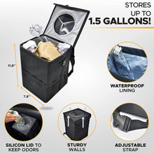 Load image into Gallery viewer, Automaze Car Trash Can Bag | Tough Interior Waste Basket With Collapsible Storage Walls | Waterproof Hanging Car Dustbin Bag | Car Garbage Can With Mesh Pockets Manual-Lift &amp; Rubber Closing Lid