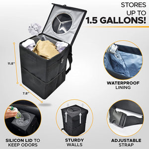 Automaze Car Trash Can Bag | Tough Interior Waste Basket With Collapsible Storage Walls | Waterproof Hanging Car Dustbin Bag | Car Garbage Can With Mesh Pockets Manual-Lift & Rubber Closing Lid