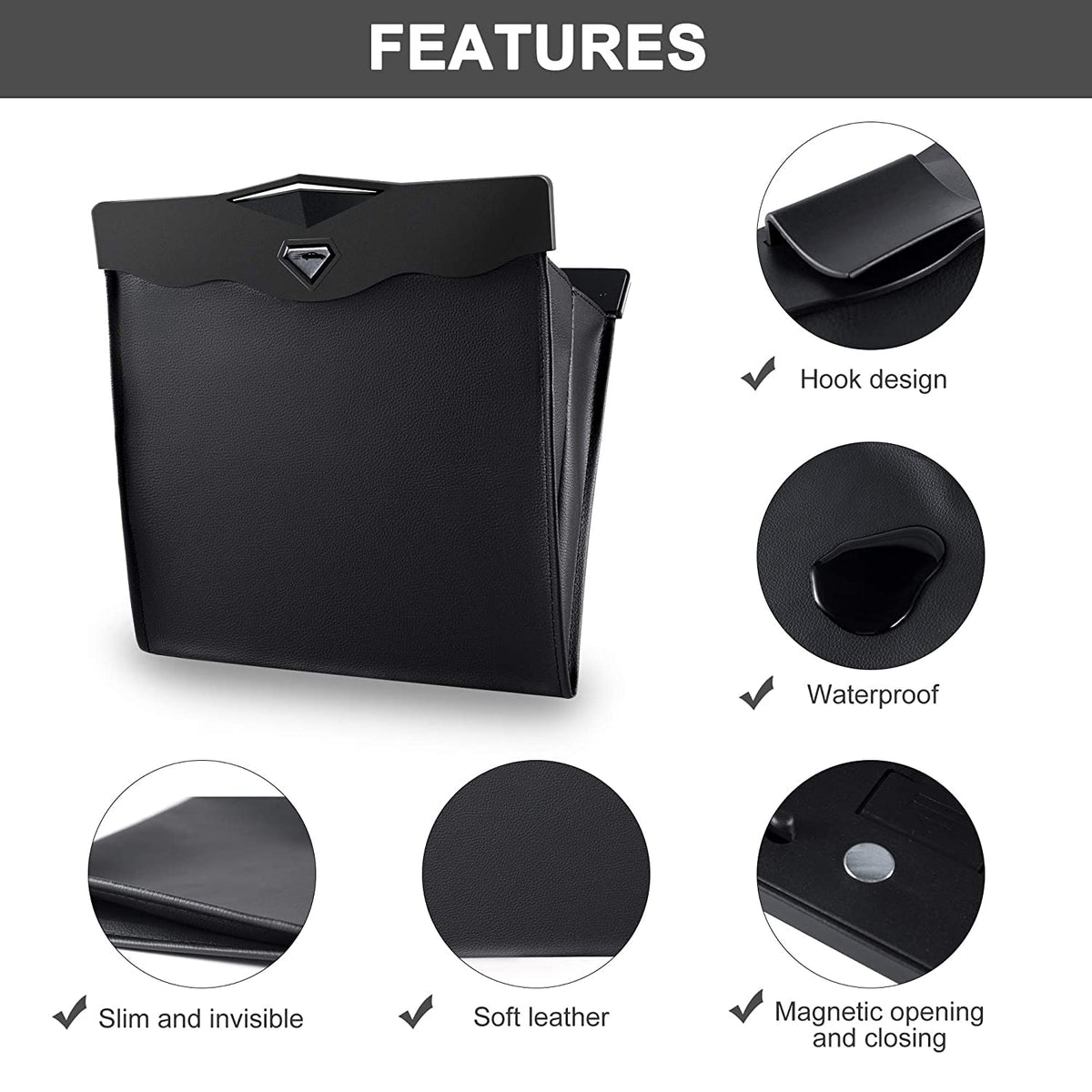 Automaze Garbage Bag for Car, Multipurpose Hanging Car Trash Bags with Smart LED, Waterproof Trash Can for Car Back Seat with 15 PCS Disposable Garbage Bags, Black
