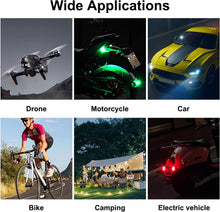 Load image into Gallery viewer, Automaze 2 PCS Wireless LED Strobe Lights with Remote Control, High Brightness 7 Colors USB Charging Led Drone Anti-Collision Lights Night Warning Light for Car Motorcycle Aircraft Bike RC