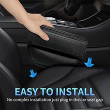 Load image into Gallery viewer, Automaze Car Seat Gap Filler Organizer – Premium Leather, Adjustable Storage Box Organiser for Phones, Wallets, Keys &amp; More – Universal Fit for Cars