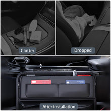 Load image into Gallery viewer, Automaze Car Seat Gap Filler Organizer – Premium Leather, Adjustable Storage Box Organiser for Phones, Wallets, Keys &amp; More – Universal Fit for Cars