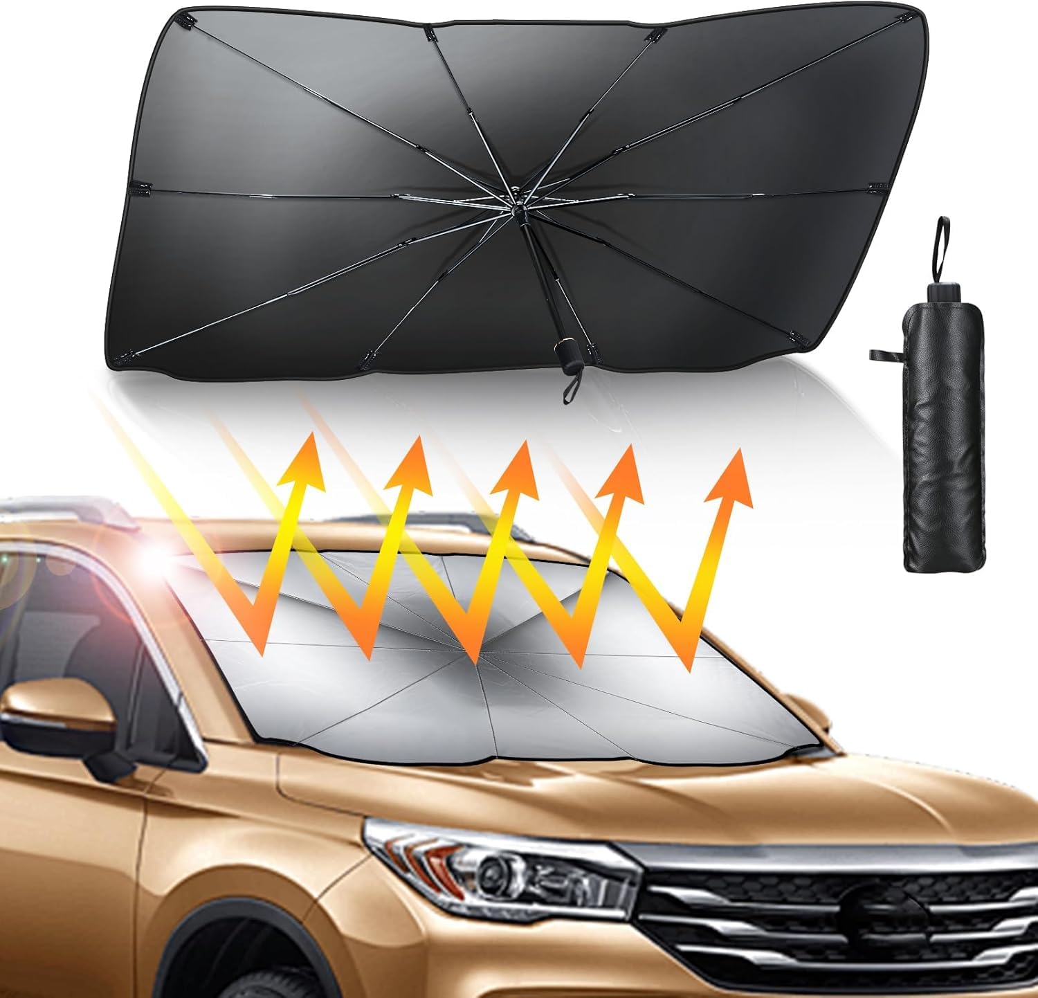 Automaze Car Sun Shade Windshield Cover, Sun Protection & Heat Insulation Foldable Car Front Sun Shade, Umbrella Windshield Sun Shade for Car Front Window Windsheild