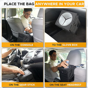 Automaze Car Trash Can Bag | Tough Interior Waste Basket With Collapsible Storage Walls | Waterproof Hanging Car Dustbin Bag | Car Garbage Can With Mesh Pockets Manual-Lift & Rubber Closing Lid