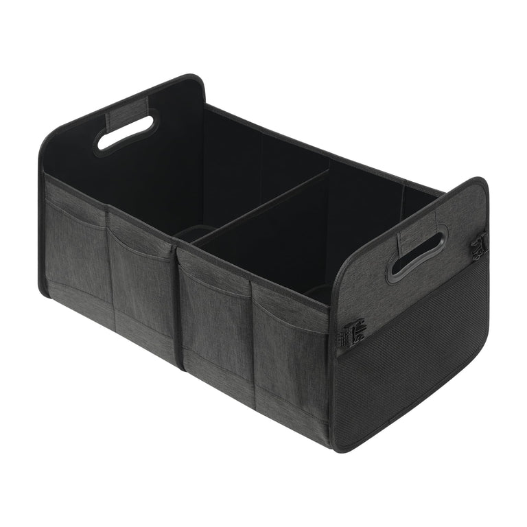 Automaze Trunk Organiser For Cars & SUV's, Foldable 2 Compartment Automotive Storage Box With 10 Pockets, Anti-Slip Velcro, Portable Boot Organiser