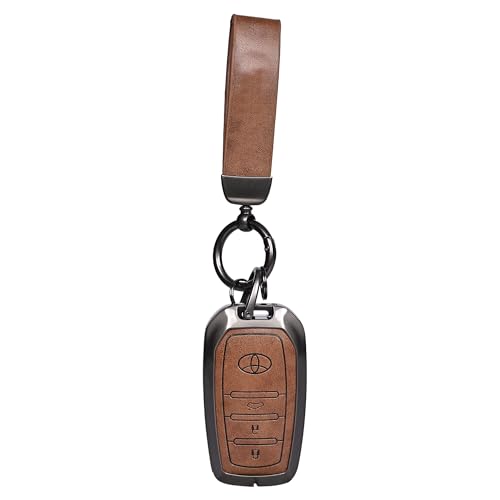 Toyota 3 Button Metal Key Cover Zinc Alloy Brown Leather