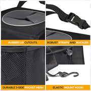 Automaze Car Trash Can Bag | Tough Interior Waste Basket With Collapsible Storage Walls | Waterproof Hanging Car Dustbin Bag | Car Garbage Can With Mesh Pockets Manual-Lift & Rubber Closing Lid