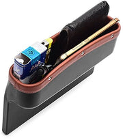 Car Seat Gap Filler Organizer PU leather brown storage box holding phone, wallet and keys