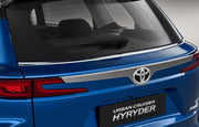 Chrome Rear Trunk Garnish for Hyryder installed on Toyota Hyryder rear tailgate with premium chrome finish