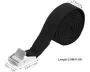 Automaze 25 mm wide, 3.5 m long black lashing strap with heavy-duty metal cam buckle.