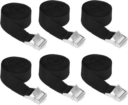 Automaze 6-pack of 25 mm x 2.5 m black tie-down straps with adjustable cam buckle.