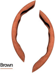 Automaze suede brown carbon fiber ABS steering wheel grip cover with non-slip design for 38 cm wheels.
