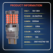 3157 Dual Point Canbus LED Bulb product information: 22.3W, 2222LM, DC12V–36V