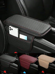Leather Car Armrest Cover with dual side pockets for mobile and cards in car interior