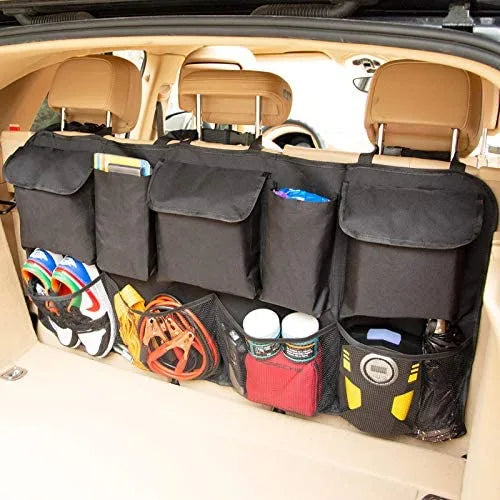 Automaze Car Trunk Organizer with multiple storage pockets for groceries tools and travel accessories