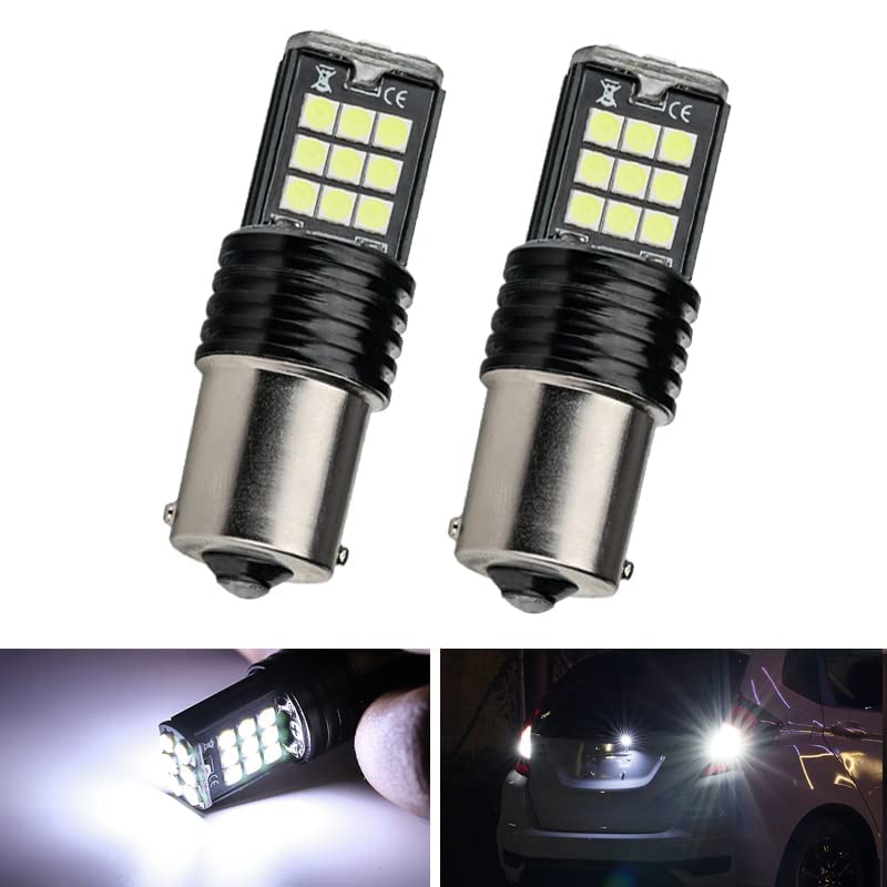 1156 BA15S LED Turn Signal Bulb 24 SMD white pack of 2 bulbs front view