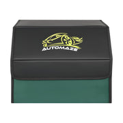 car trunk organizer front view with automaze logo and leather finish