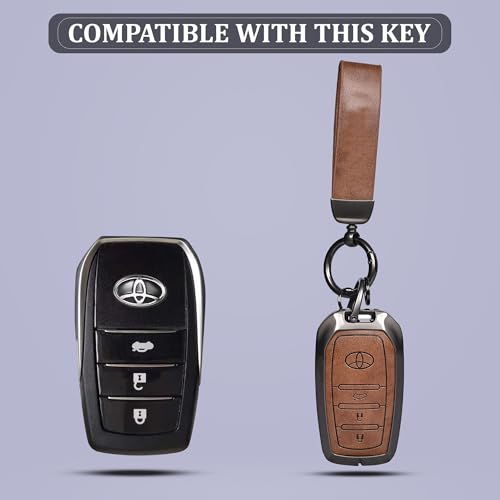 Toyota 3 Button Metal Key Cover Zinc Alloy Brown Leather