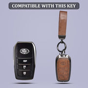 Toyota 3 Button Metal Key Cover Zinc Alloy Brown Leather