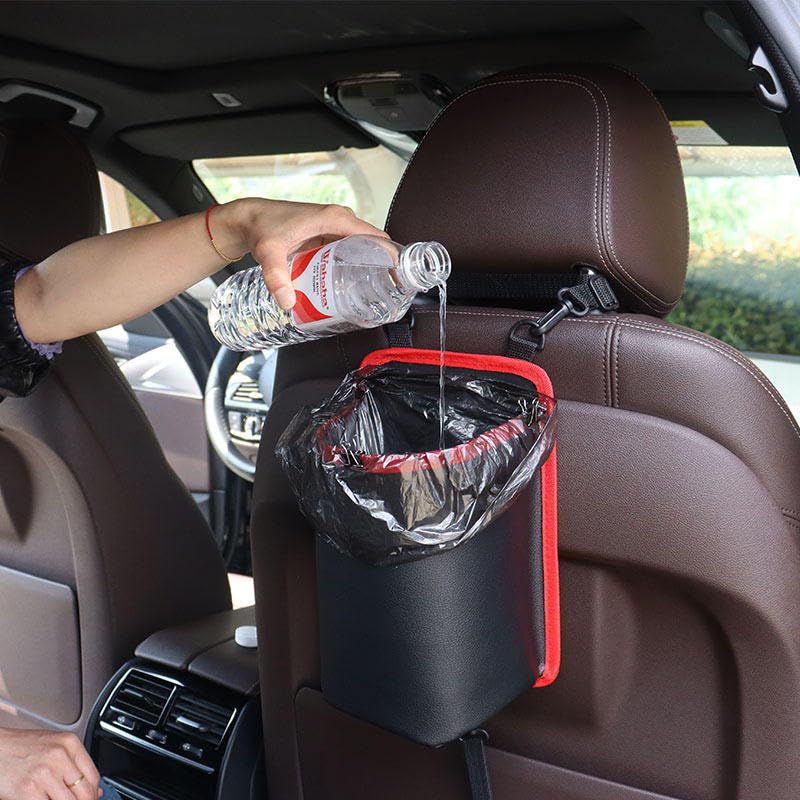 Automaze black backseat storage bag with red lining tissue holder use