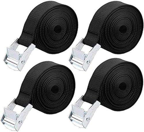 Automaze 4-pack 25 mm x 2.5 m black tie-down lashing straps with metal cam buckle.
