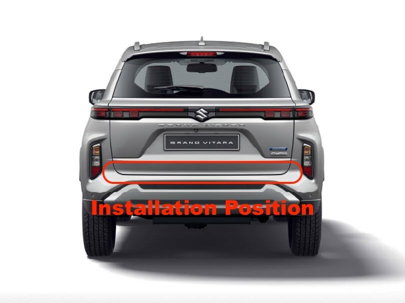 Automaze chrome rear trunk diggy patti garnish strip for Grand Vitara, stainless steel finish exterior accessory.