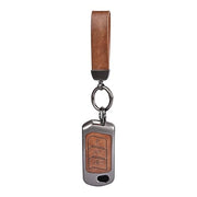 Mahindra Flip Key Cover close-up with leather strap and metal frame