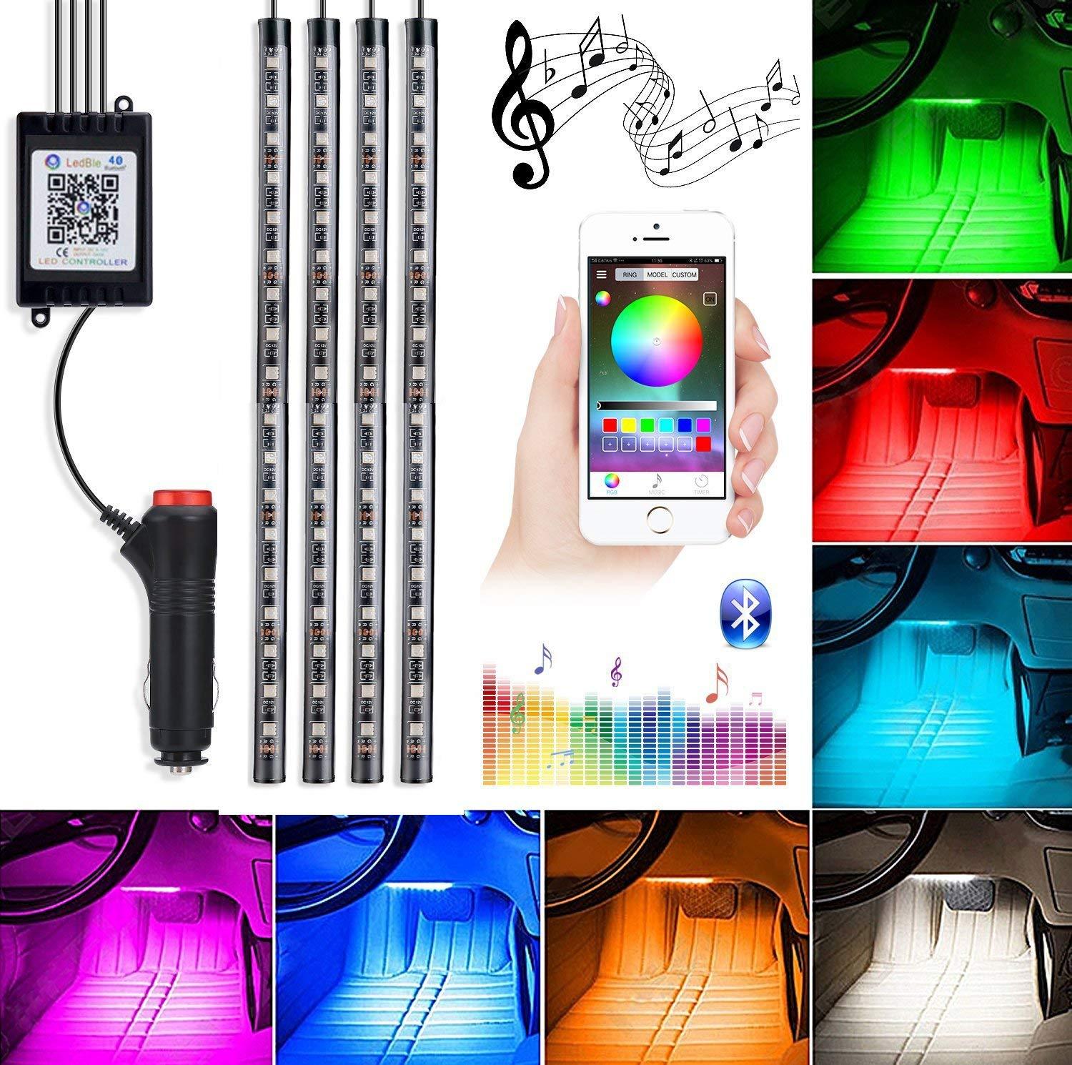 Bluetooth App Controlled 72 LED Atmosphere Light Multicolour Music Car  Strip Lamp For Car, 18 LED