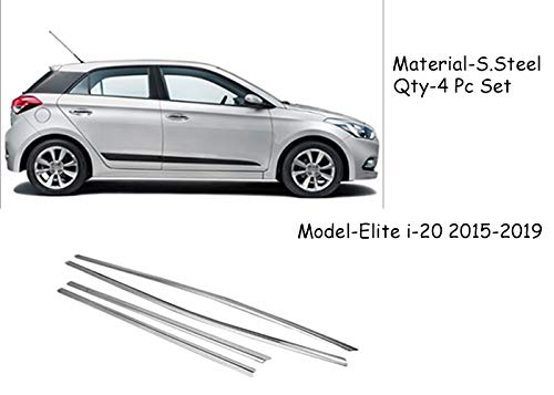 Automaze Car Exterior Lower Window Garnish Trim Chrome in Stainless Steel, for Elite I-20 2014-2019 Models( Set of 4 Pc)