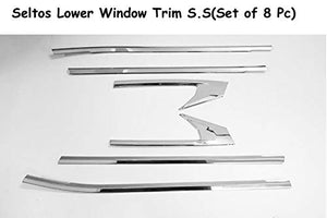 Automaze Car Exterior Lower Window Garnish Trim Chrome in Stainless Steel, for Kia Seltos