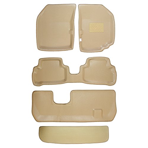 Automaze 3D/4D Complete Car Floor/Foot Mats with Third Row, Trunk Mat for Toyota Innova Crysta Automatic Model | Tray Fit, Beige Colour | Warranty