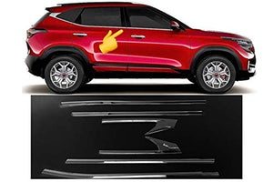 Automaze Car Exterior Lower Window Garnish Trim Chrome in Stainless Steel, for Kia Seltos