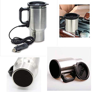 Automaze 12V DC Car Heating Cup/Mug/Tumbler, 14 Oz Stainless Steel Travel Electric Coffee/Tea Cup, Heats Upto 65*C