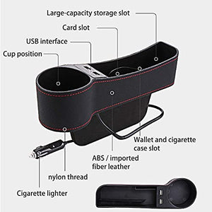 Automaze Car Seat Gap Filler, with 2 USB Ports, Multifunctional Side Pocket with Cup Holder for Cellphones Wallet Coin Key(Left Passenger Side)