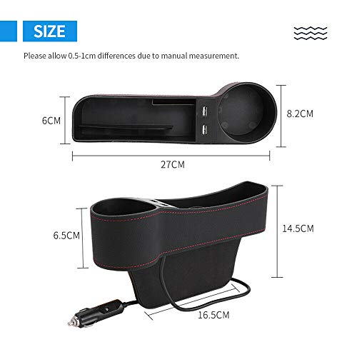 Automaze Car Seat Gap Filler, 2 USB Ports, Multifunctional Side Organiser with Cup Holder for Cellphones Wallet Coin Key(Driver Side)