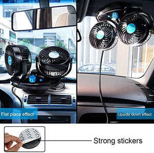 Automaze 12V Car Cooling Fan Oscillating Fan with Dual Head 2 Adjustable Speeds for Sedan SUV RV Boat Auto Vehicles Golf Cart