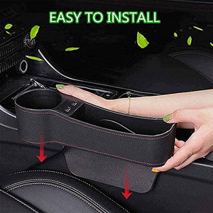 Automaze Car Seat Gap Filler, with 2 USB Ports, Multifunctional Side Pocket with Cup Holder for Cellphones Wallet Coin Key(Left Passenger Side)