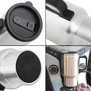 Automaze 12V DC Car Heating Cup/Mug/Tumbler, 14 Oz Stainless Steel Travel Electric Coffee/Tea Cup, Heats Upto 65*C