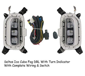 Automaze Fog Light 3 LED Ice Cube DRL For Kia Seltos, With Matrix Running Turn Indicator Light