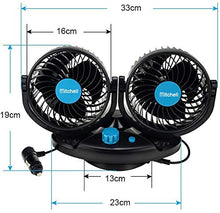 Load image into Gallery viewer, Automaze 12V Car Cooling Fan Oscillating Fan with Dual Head 2 Adjustable Speeds for Sedan SUV RV Boat Auto Vehicles Golf Cart